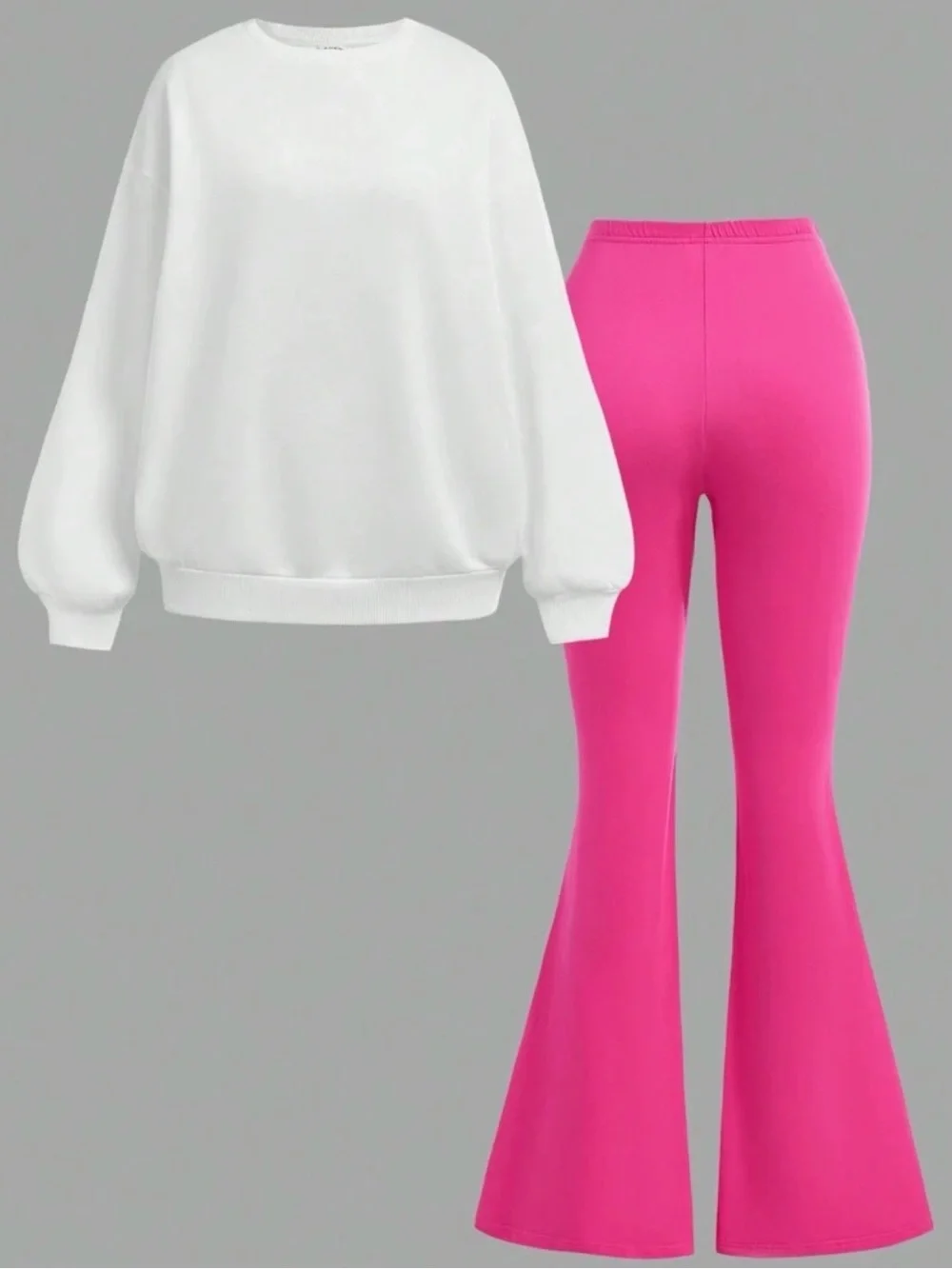 White Graphic 'New York' Sweatshirt with Hot Pink Flared Pants